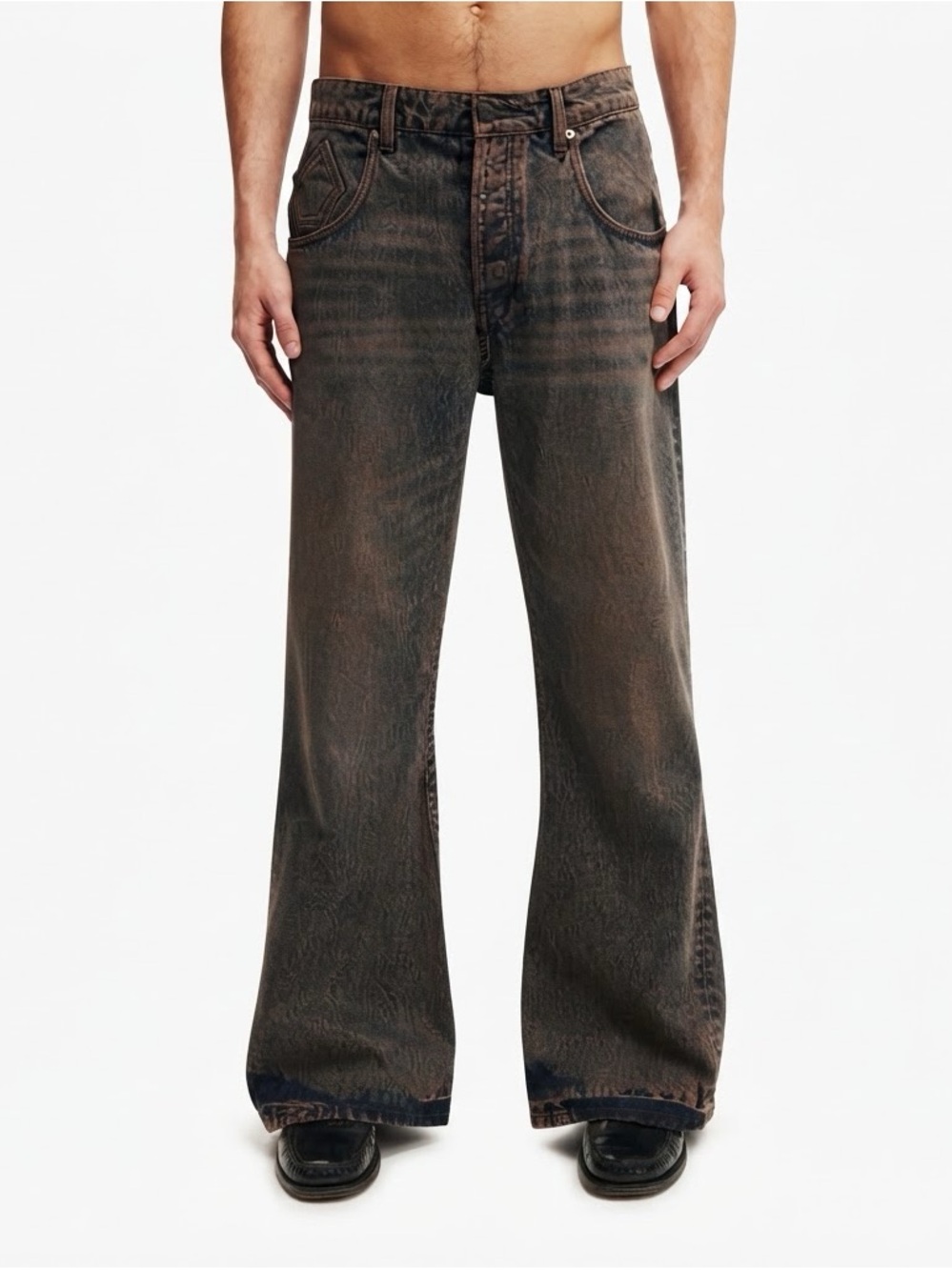 Cotton On Baggy Bootcut Jeans Mens Size 32 Mocha Brown Acid Wash New NWT